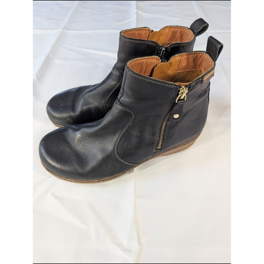 Pikolinos Granada Black Leather Ankle Boots Womens Side Zip Size 10